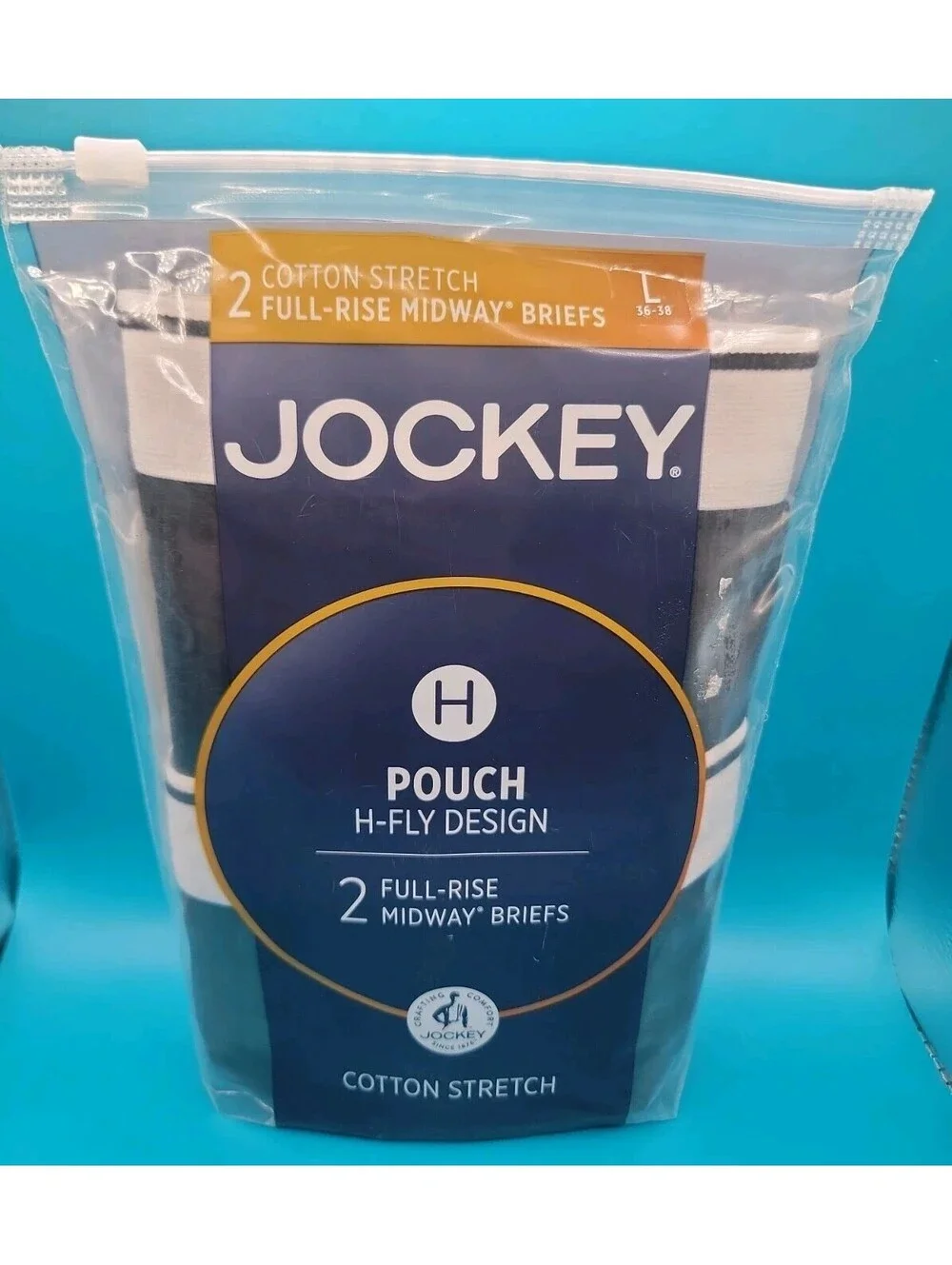 Jockey Mens H Fly Pouch  (2 Pack Boxer Brief ) Full Rise Cotton Stretch  Large